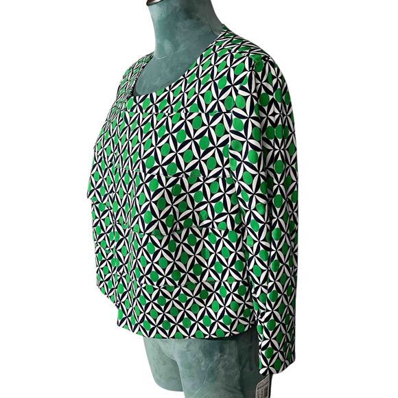 NWT Dressbarn Women's Open Lined Cropped Blazer Career Green Geometric Size 14 - Picture 3 of 9